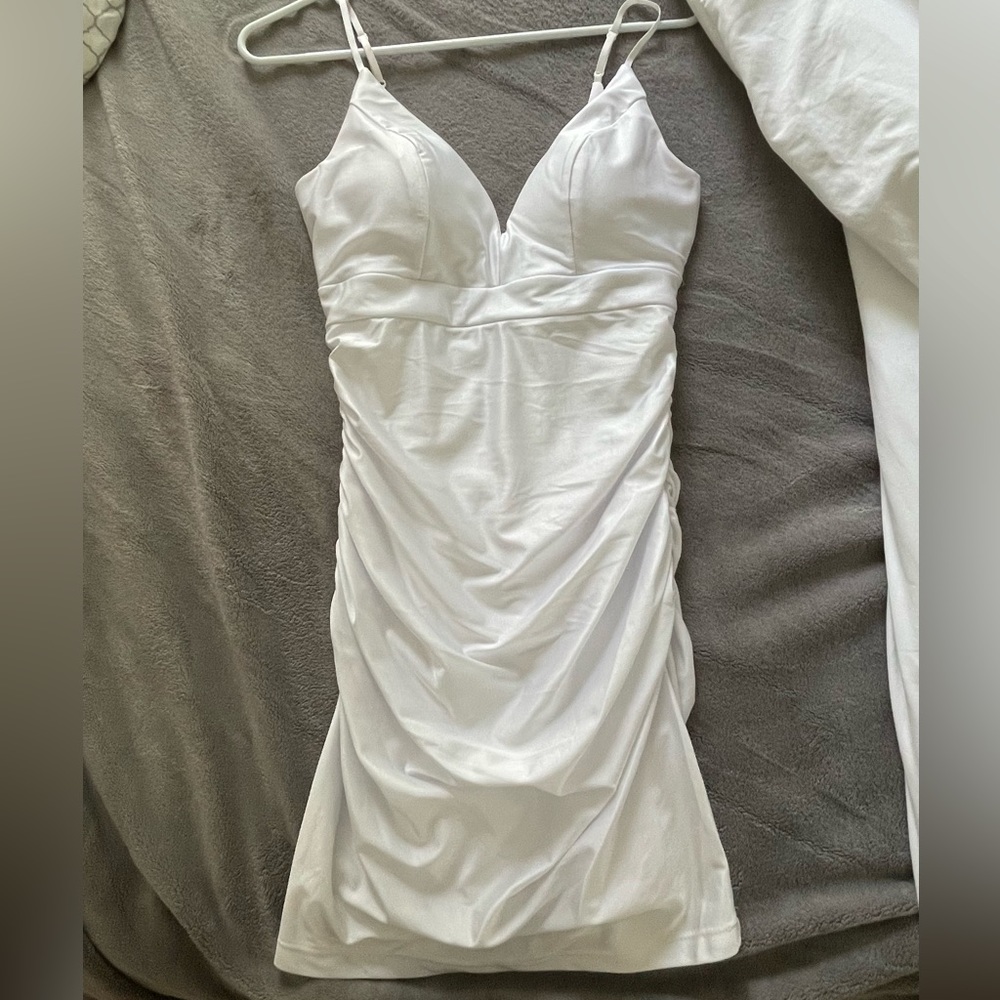 Windsor white ruched open back dress